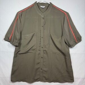 Guess Los Angeles Olive Green Blouse Top With Coral Trim Size Small